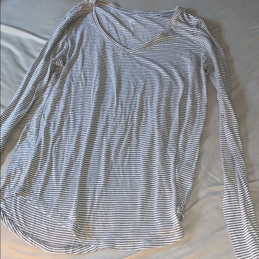 Medium soft grey & white striped long sleeve